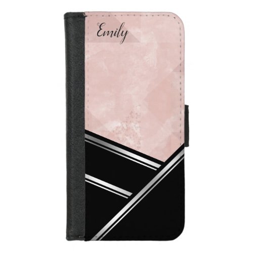 Marble Pink And Black Monogram iPhone 87 Wallet Case