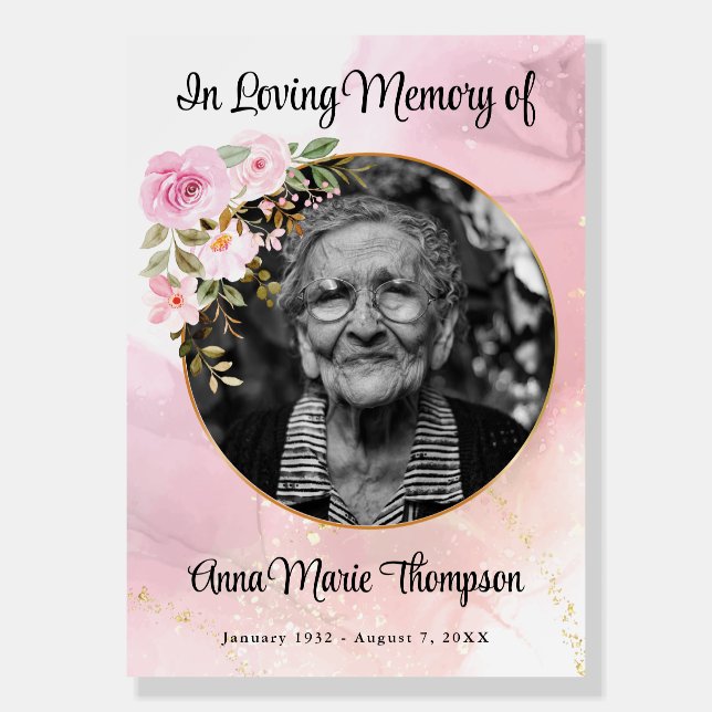 Marble Pink and Gold Floral Funeral Foam Board (Front)