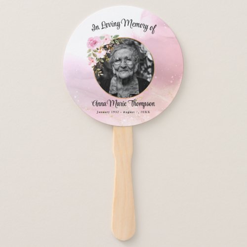 Marble Pink and Gold Floral Order of Service Hand Fan