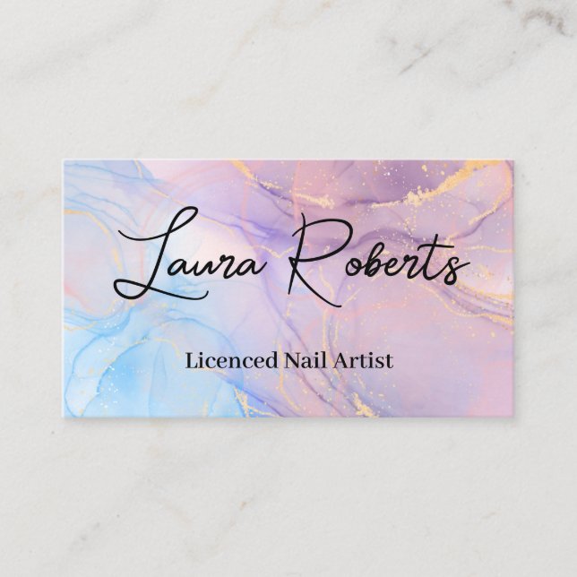 Marble Pink Blue & Gold  Business Card (Front)
