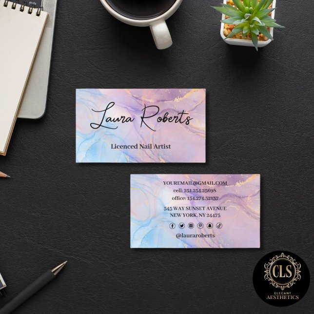 Marble Pink Blue & Gold  Business Card (Marble Pink Blue & Gold Business Card
)