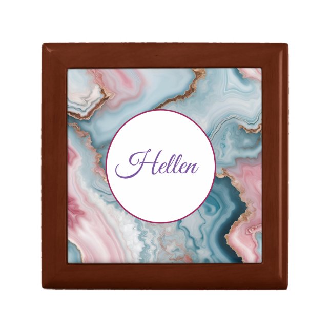 Marble Pink Blue Monogram Agate  Gift Box (Front)