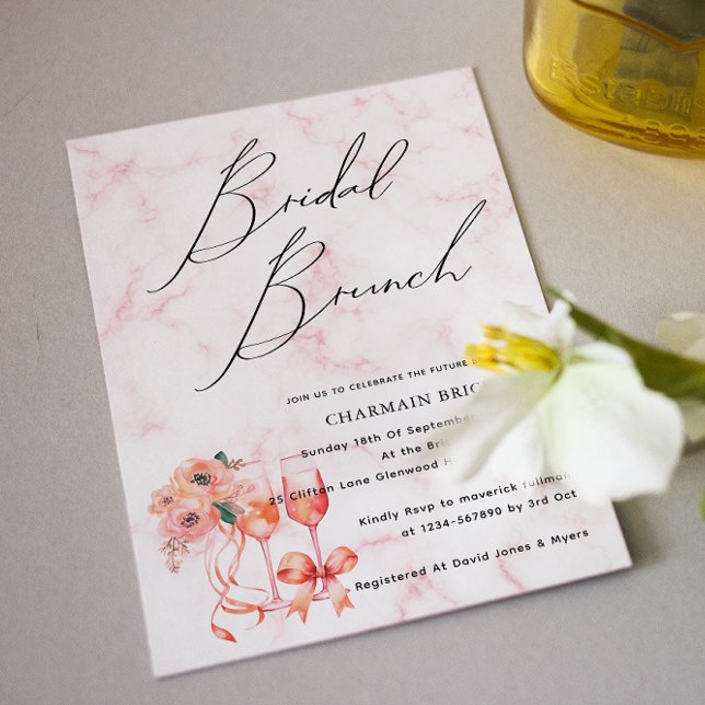 Marble Pink Bridal Brunch Champagne  Invitation (Creator Uploaded)