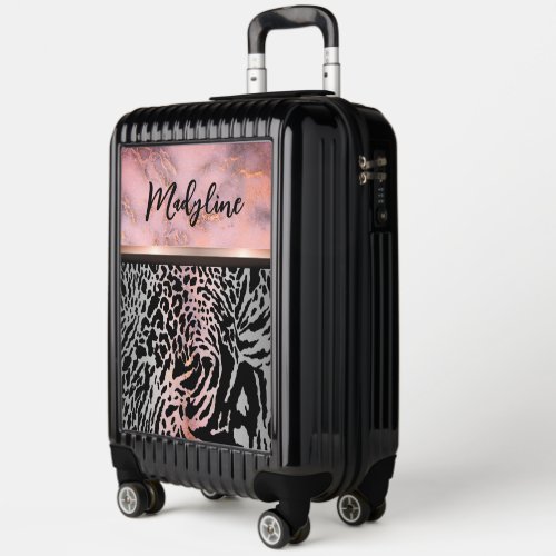 Marble Pink Chic Cheeta Safari Print   Luggage