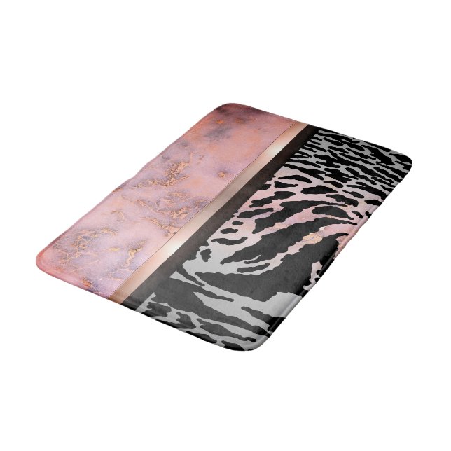 Marble Pink Chic Tiger Safari Print  Bath Mat (Angled)
