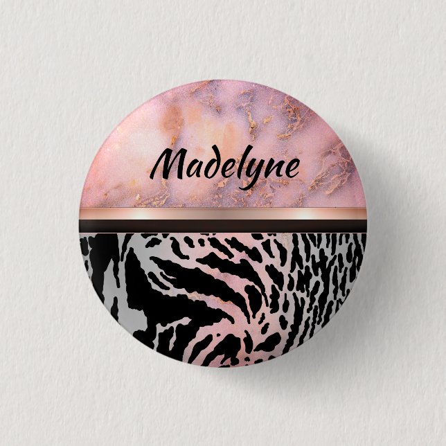 Marble Pink Chic Tiger Safari Print   Button (Front)