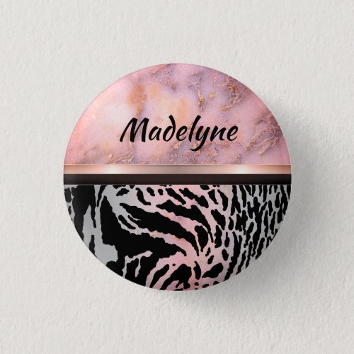 Marble Pink Chic Tiger Safari Print   Button
