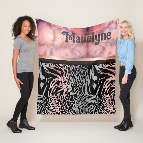 Marble Pink Chic Tiger Safari Print     Fleece Blanket