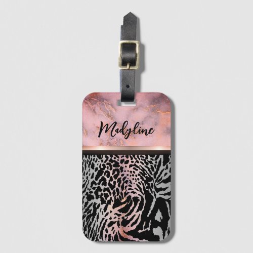 Marble Pink Chic Tiger Safari Print   Luggage Tag