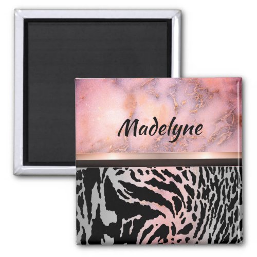 Marble Pink Chic Tiger Safari Print  Personalized Magnet