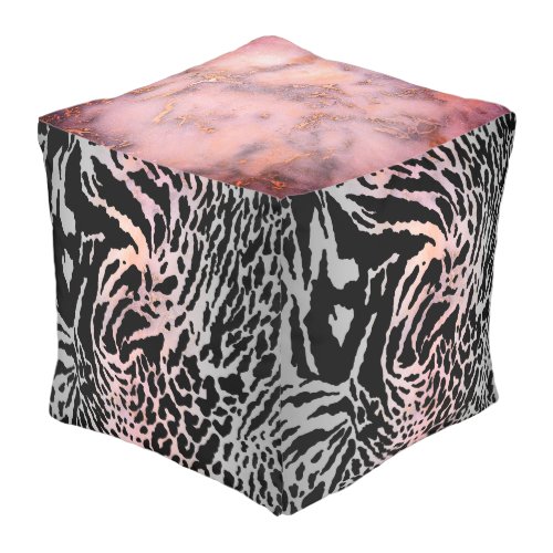 Marble Pink Chic Tiger Safari Print     Pouf