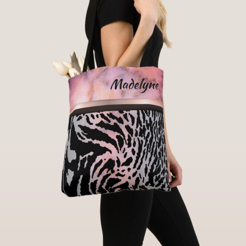 Marble Pink Chic Tiger Safari Print Tote Bag