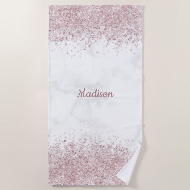Marble & Pink Glitter  Beach Towel (Front)
