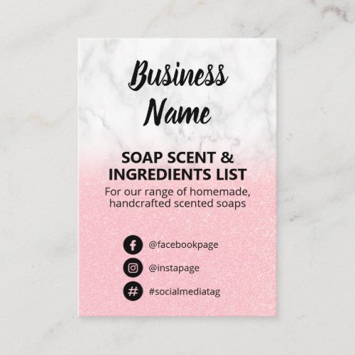 Marble  Pink Glitter Soap Scent Ingredients List Business Card