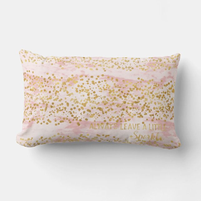 Marble Pink Gold Confetti Sparkle Lumbar Pillow (Front)