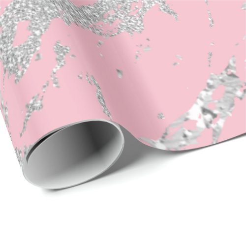 Marble Pink Metal Silver Gray Strokes Abstract VIP Wrapping Paper