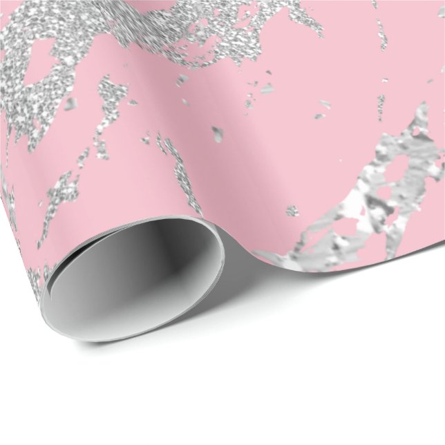 Marble Pink Metal Silver Gray Strokes Abstract VIP Wrapping Paper (Roll Corner)