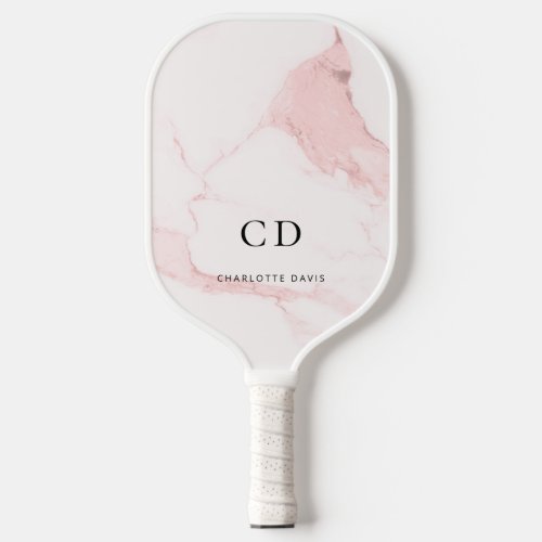 Marble pink monogram initials name pickleball paddle