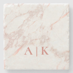 Marble Pink Monogrammed Beverage Coaster