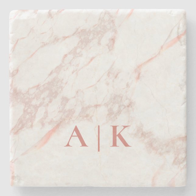 Marble Pink Monogrammed  Beverage Coaster (Front)