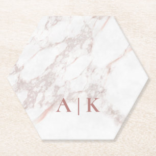 Marble Pink Monogrammed Paper Hexagon Coasters