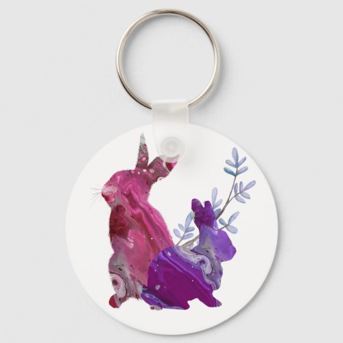 Marble Pink Purple Easter Spring Bunny Rabbit Keychain