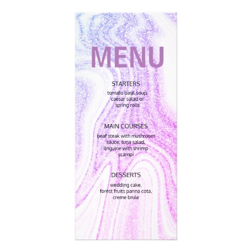 Marble pink purple glitter typography wedding menu