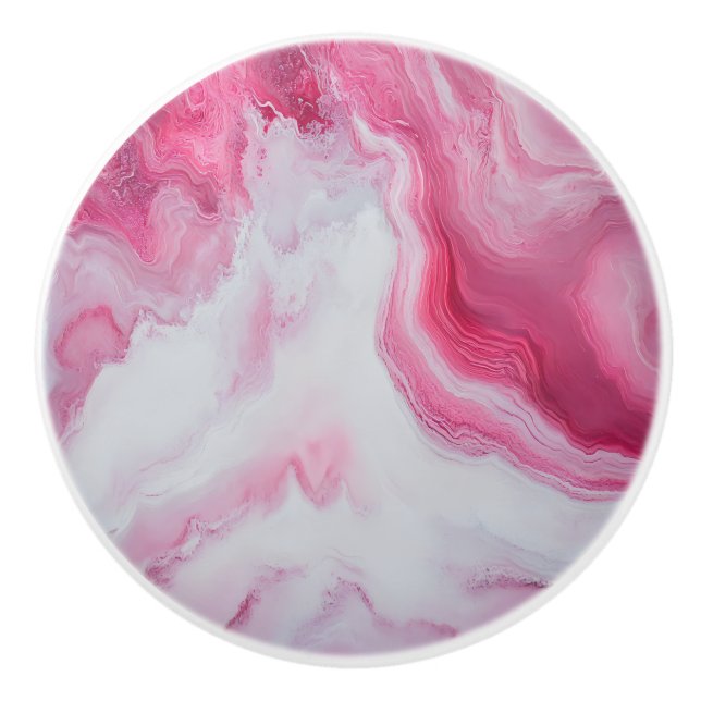 Marble Pink White Pattern Ceramic Knob (Front)