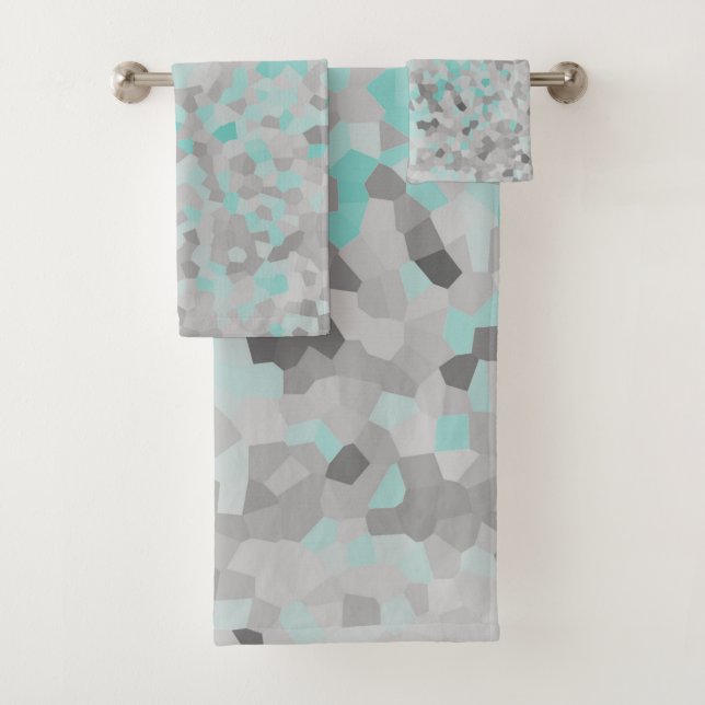 MARBLE PIXELATED GREY SILVER AQUA CUSTOM TOWEL SET (Insitu)