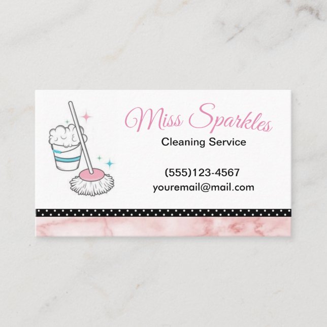 Marble Polka Dot Maid House Cleaning Services Business Card (Front)