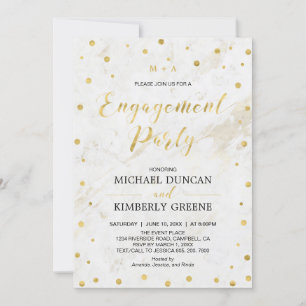 Marble & Polka dot   Modern Gold Engagement Party Invitation