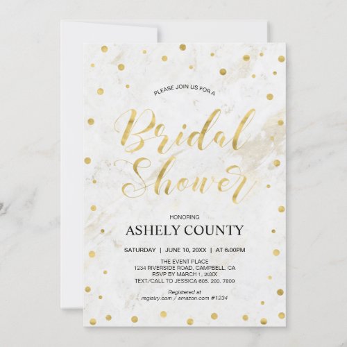 Marble  Polka dot  Modern Script Bridal Shower Invitation