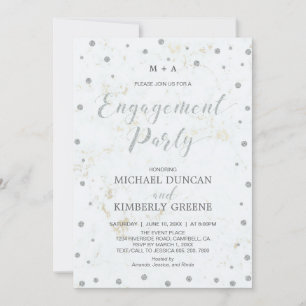 Marble & Polka dot   Silver Engagement Party Invitation