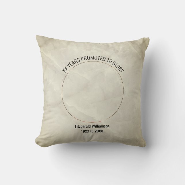 Marble PROMOTED TO GLORY Memorial Photo Throw Pillow (Front)