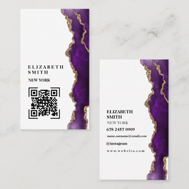 Marble Purple Texture QR Business Card (Front/Back)