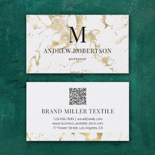 Marble QR Code Faux Gold Foil Business Card