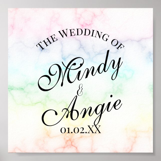 Marble Rainbow Gay Script Wedding Poster (Front)