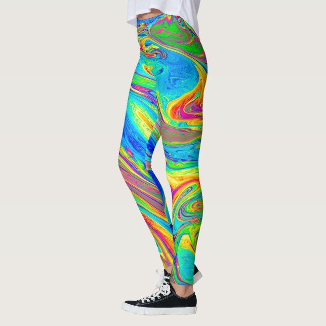 Marble Rainbow Swirls Bright and Beautiful Leggings (Left)