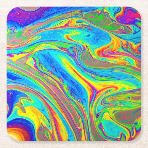 Marble Rainbow Swirls Bright and Beautiful Square Paper Coaster