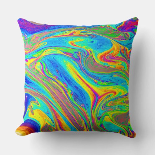 Marble Rainbow Swirls Bright and Beautiful Throw Pillow