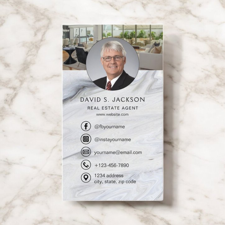 Marble Real Estate Agent Photo Business Card
