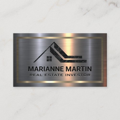 Marble Real Estate Logo  Metal Brushed Business Card