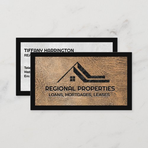Marble Realtor Logo  Brown Leather Texture Business Card