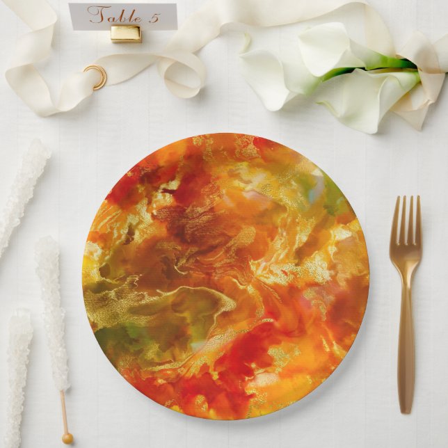 Marble red, gold, orange,  ink print plate (Wedding)