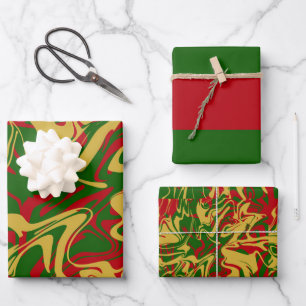 Marble red green gold modern Christmas Wrapping Paper Sheets