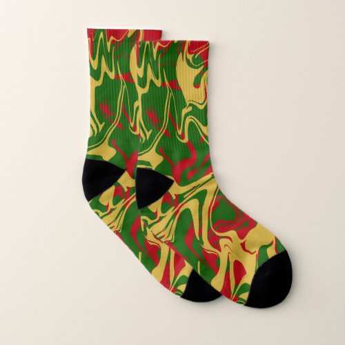 Marble red green gold modern Merry Christmas Socks