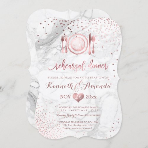 Marble Rehearsal DinnerMarbleFaux Rose Gold Invitation