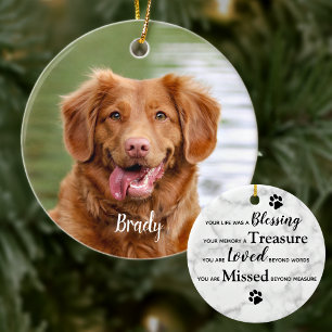 Marble Remembrance Quote Dog Photo Pet Memorial Ceramic Ornament