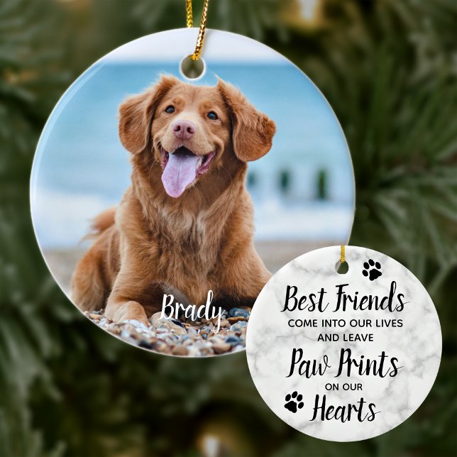 Marble Remembrance Quote Dog Photo Pet Memorial Ceramic Ornament (Creator Uploaded)