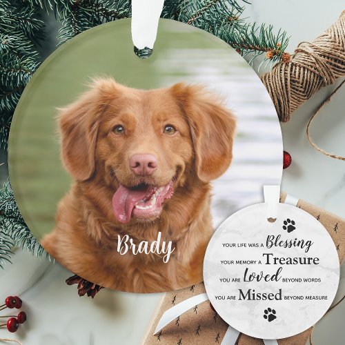 Marble Remembrance Quote Dog Photo Pet Memorial Ornament